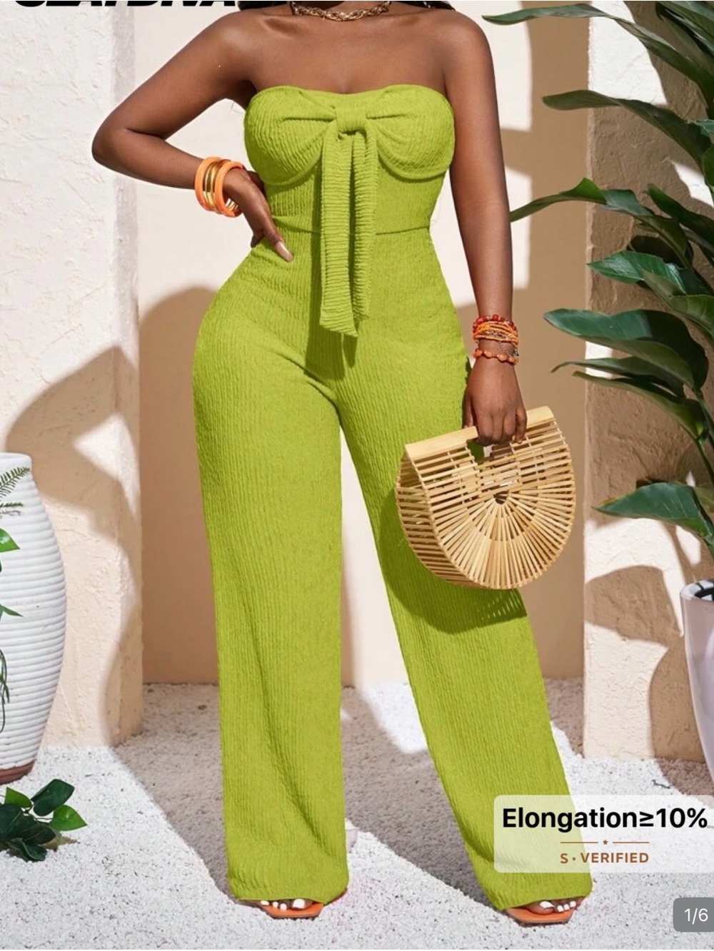 SHEIN Lime Green Strapless Wide-Leg Tie-Front Jumpsuit